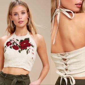 Lulu’s Embroidered Linen Crop Halter